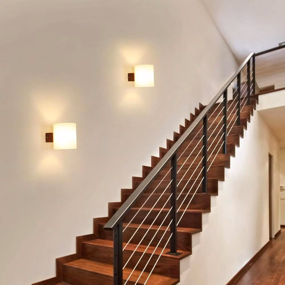 Goeco E27 Wood Interior Wall Light with Tri-Colour Bulb and Brown Glass Shade – 2