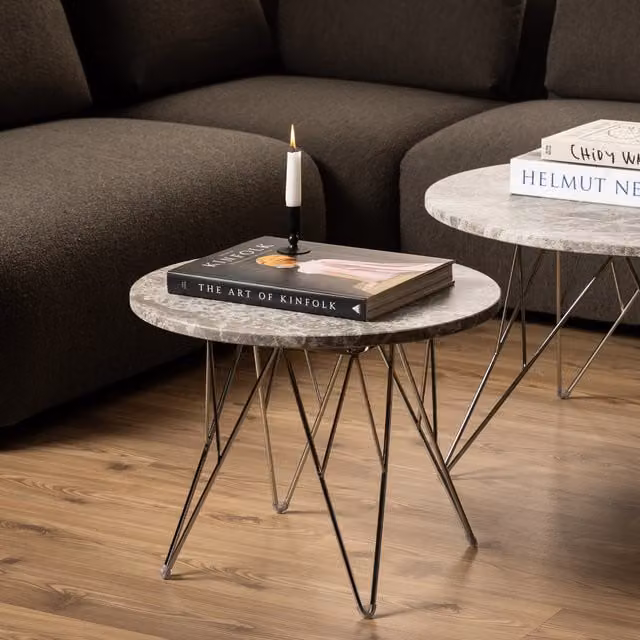 Furniture To Go Prunus Round Side Table with Grey-Brown Marble Top