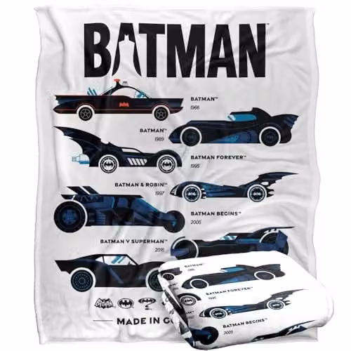 Warner Bros. Batman Silhouette Batmobiles Super Soft Fleece Throw Blanket, Multicolour, W: 152.4 cm x D: 127 cm – 1