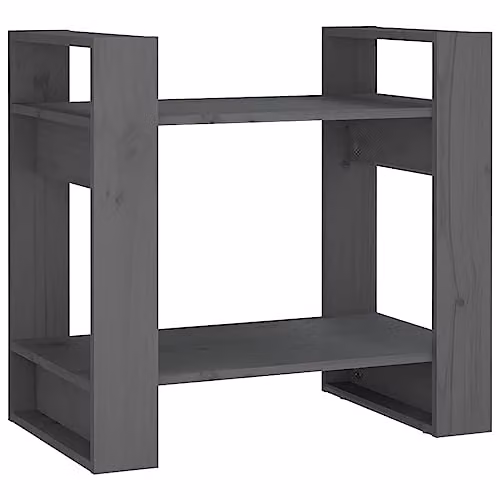 vidaXL Grey Solid Wood Pine Book Cabinet and Room Divider, W: 60 cm, D: 35 cm, H: 57 cm