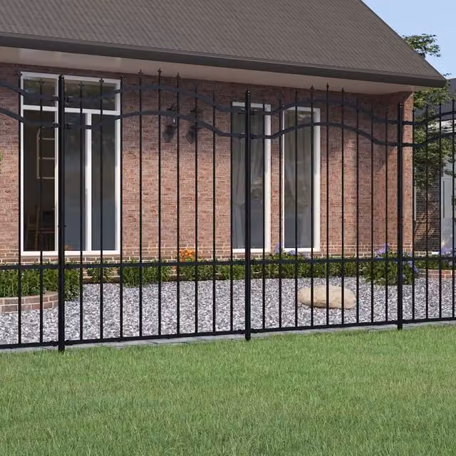 Berkfield Home Garden Fence with Spear Top in Black Powder-coated Steel, Height: 190 cm