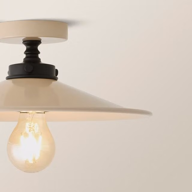 ValueLights Hampstead Rolled Edge Tapered Flush Ceiling Light in Beige
