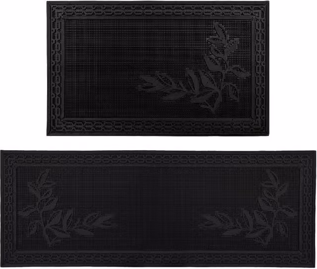 JVL Foliage Rubber Scraper Doormat and Patio Mat in Black, W: 120 cm, D: 45 cm
