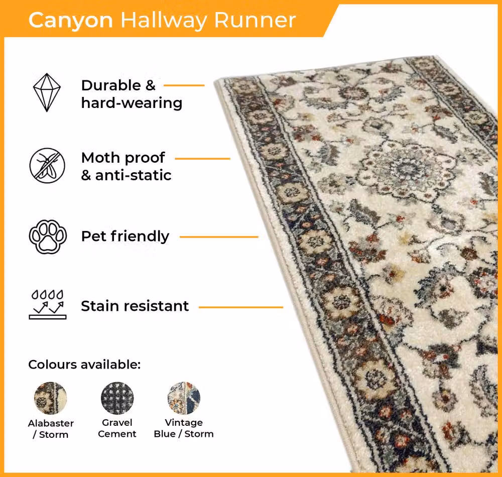 runrug Canyon Hallway Carpet Runner Rug in Stone, W/D/H: 83 x 150 cm – 3