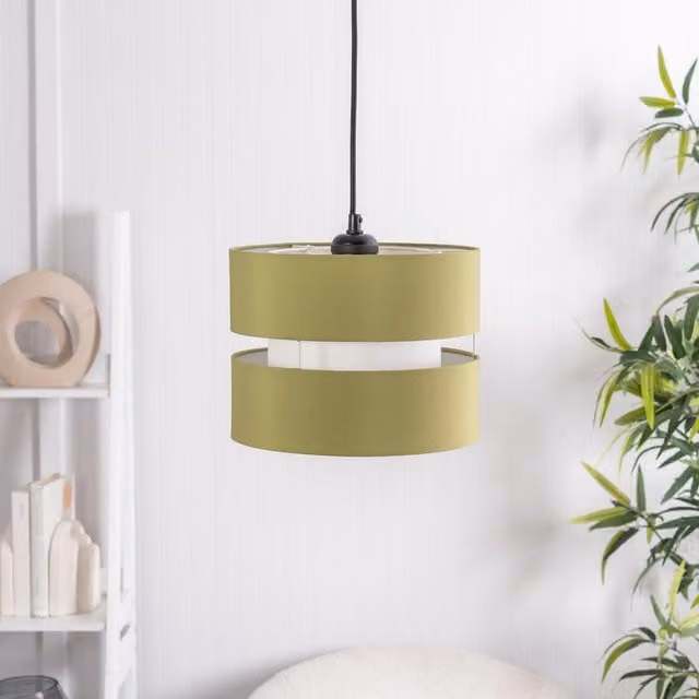 ValueLights Sophia Small 2 Tier Cylinder Ceiling Light Shade and Bulb in Green Fabric