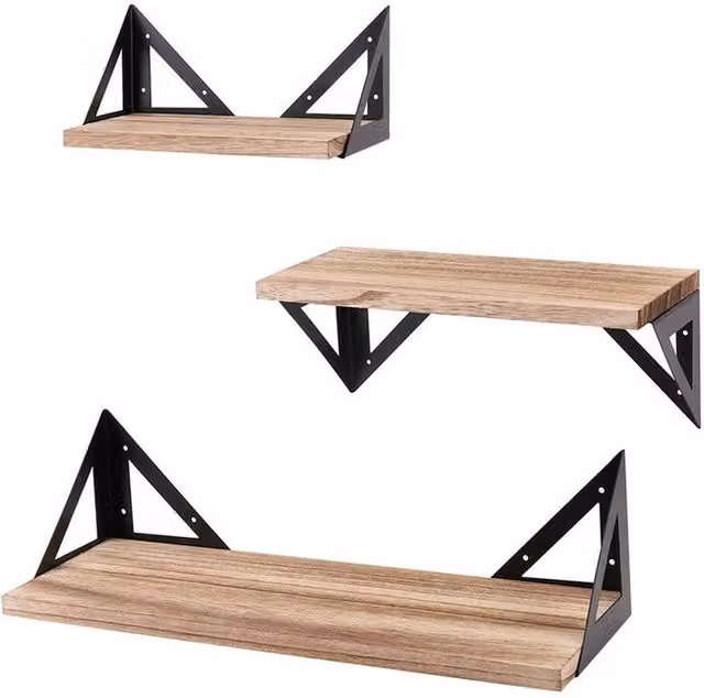 KORVIXA Set of 3 Rustic Brown Wood Corner Wall Shelves