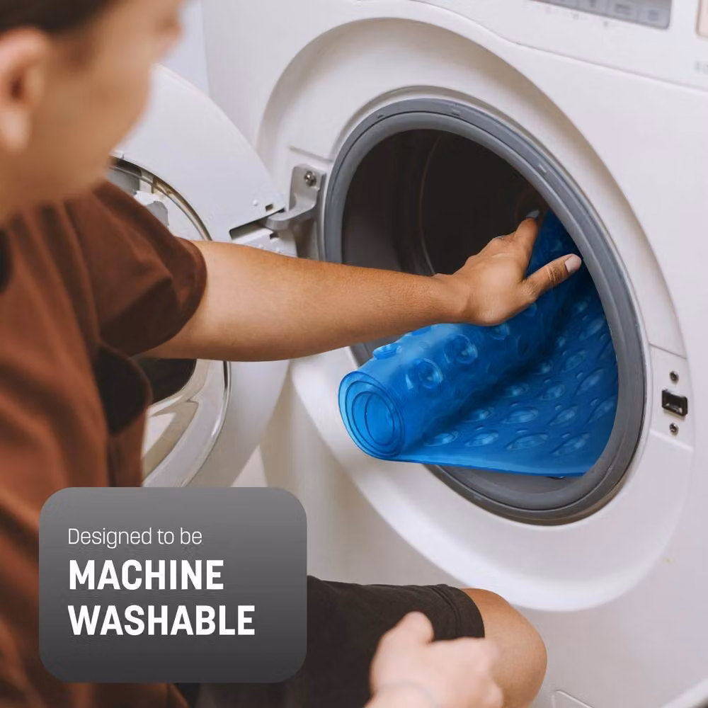Keplin Non-Slip Blue Bath Mat, Machine Washable and Mould Resistant, W/D/H: 100 x 40 x 1 cm – 5