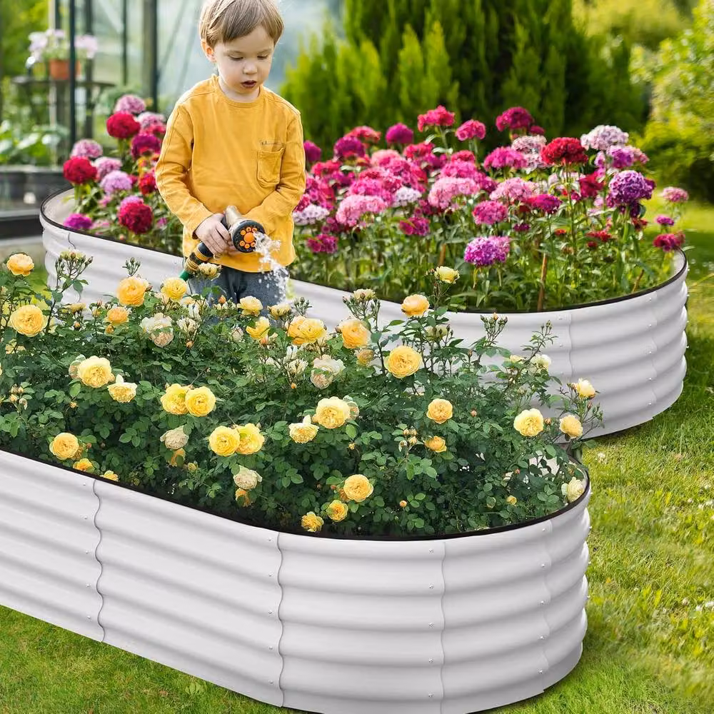London Boutique Galvanised Steel Raised Garden Bed in Off-White, W/D/H: 244 x 61 x 30 cm – 5