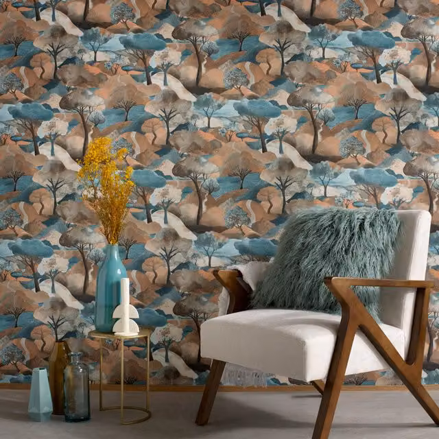Erismann Tree Landscape Wallpaper in Blue