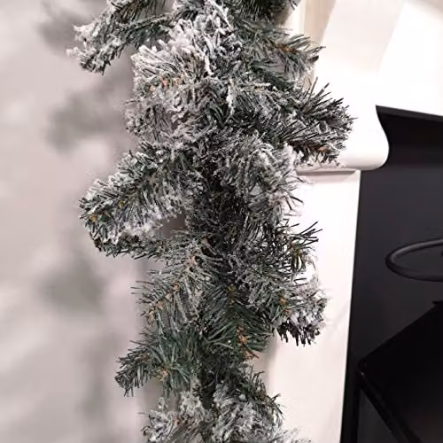 Premier 2.7m Snow Flocked Woodcote Fir Christmas Garland in White and Green – 3
