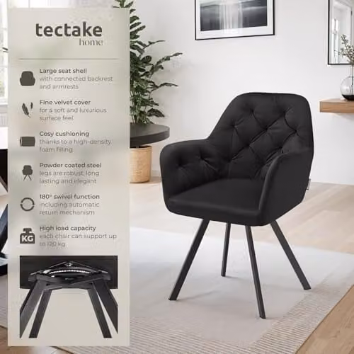 tectake Set of 2 Lucia Armchairs in Black with Geometric Pattern and Matt Metal Legs – 3