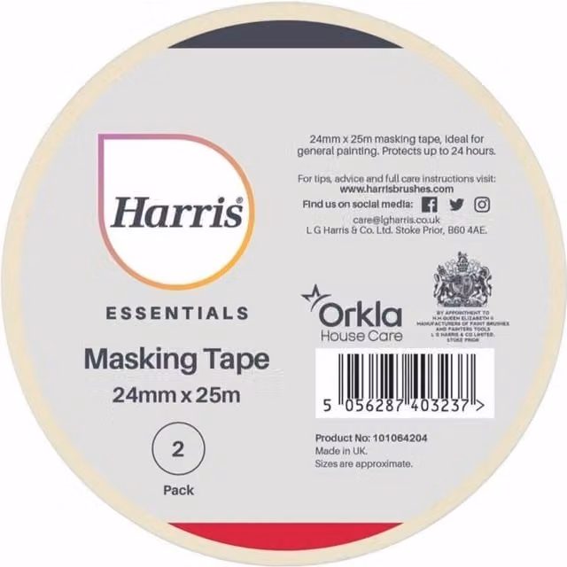 Harris Essentials 24mm Masking Tape, Beige (Pack of 2)