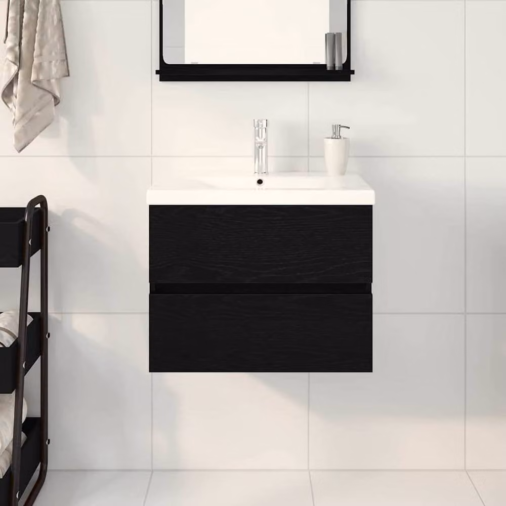 Berkfield Home Modern Black Oak Vanity Unit with Built-in Basin – 3