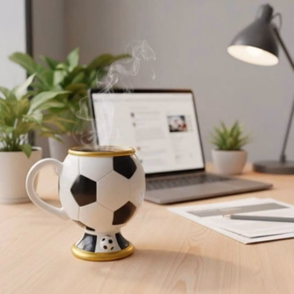 Quipulse 3D Football Mug in White, Stainless Steel and Resin – 3