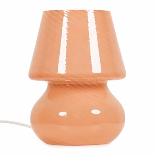 ValueLights Pin Stripe Peach Glass Table Lamp with Tapered Lampshade and LED Bulb