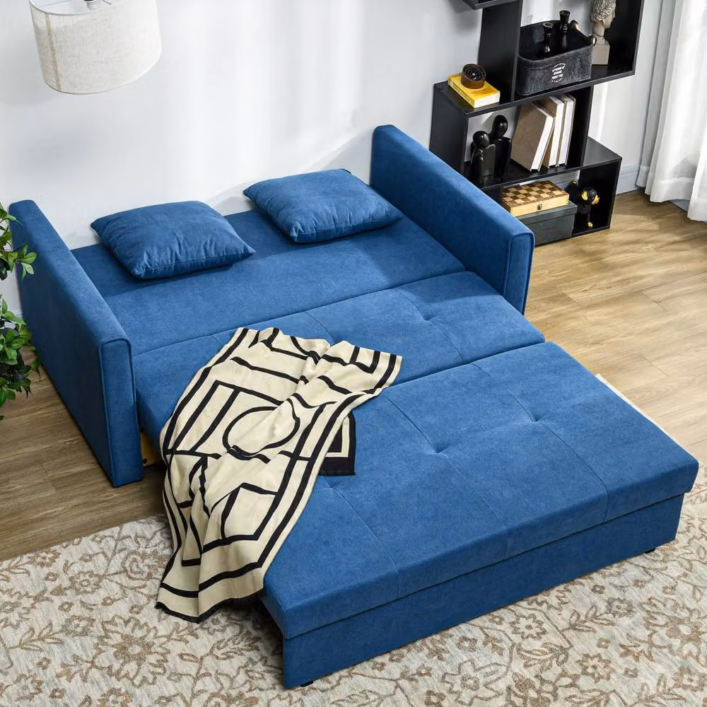 Wyld Haus Palani Bayo 2 Seater Sofa Bed with Hidden Storage in Dark Blue Snow Flannel Fabric – 7
