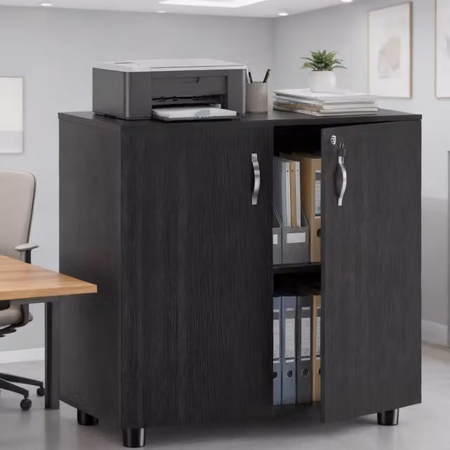 ERGOVEXA Two-Tier Locking Office Storage Cabinet in Matt Black, W/D/H: 80 x 40 x 80 cm