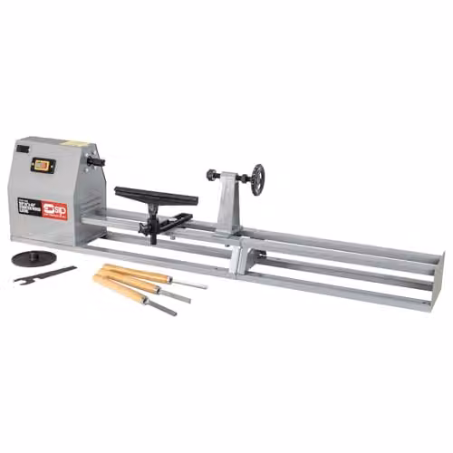 SIP 370W 4-Speed Benchtop Wood Lathe in Grey with Chisels, W/D/H: 35.56 x 35.56 x 35.56 cm – 1