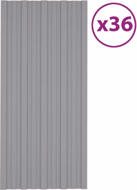 Berkfield Home Roof Panels, 36 Pieces, Galvanised Steel, Grey, W: 100 cm, D: 45 cm