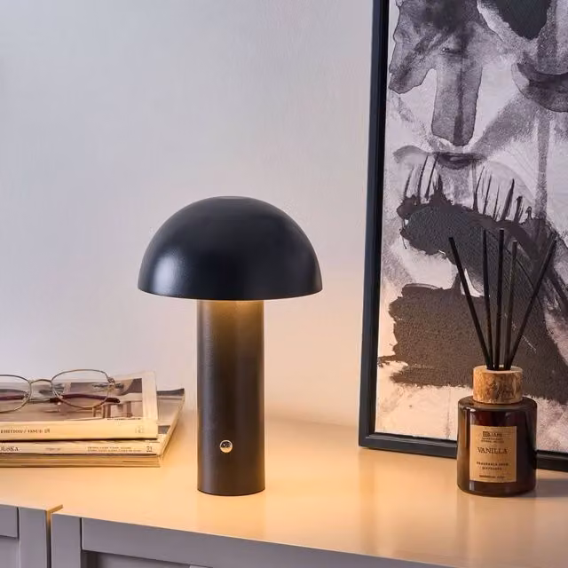 Wyld and Coco Mushroom LED Table Lamp, Black, Rechargeable and Dimmable Wireless Indoor/Outdoor Light – 1
