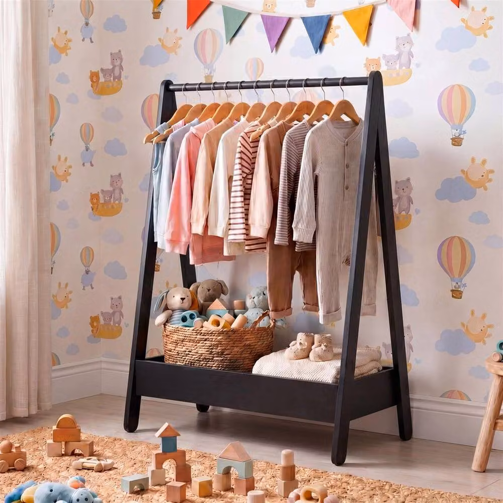 Kelvenix Black Portable Pine Clothes Rail Rack for Childrens Rooms – 5
