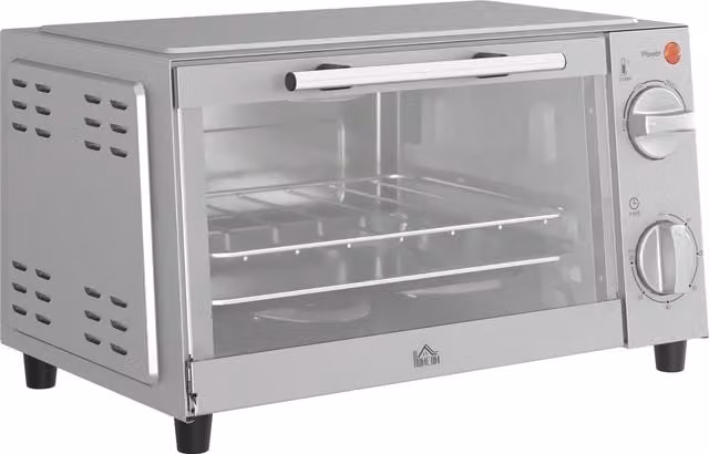 HOMCOM 9L Mini Countertop Electric Grill and Toaster Oven with Adjustable Temperature, Timer and 750W Power in Silver