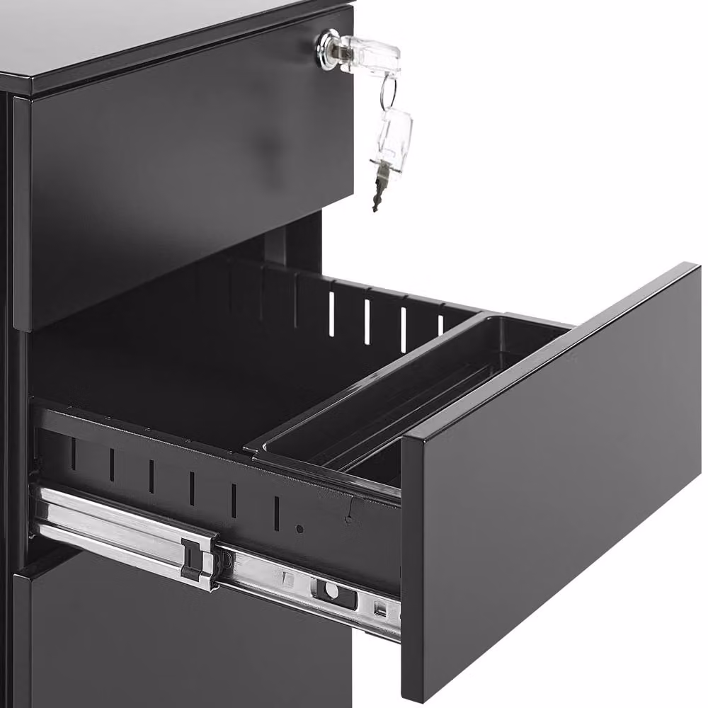 Wyld and Coco Premium Black Metal 3-Drawer Storage Cabinet with Key Lock and Castors – 7