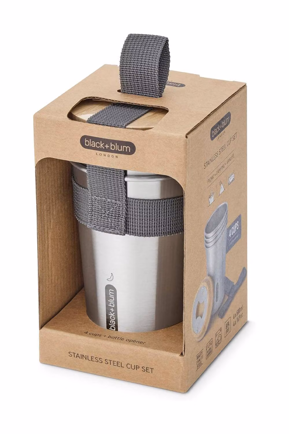 Black + Blum Set of 4 Stainless Steel Picnic Tumblers with Lids, 500ml, Silver – 2
