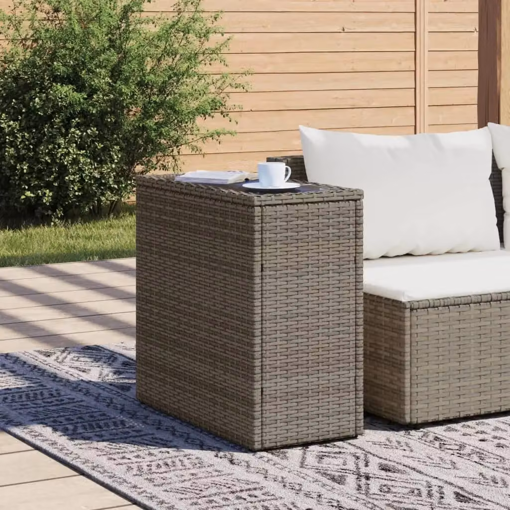 Berkfield Home Garden Side Table with Glass Top, Grey Poly Rattan, W: 58 cm, D: 27.5 cm, H: 55 cm – 3