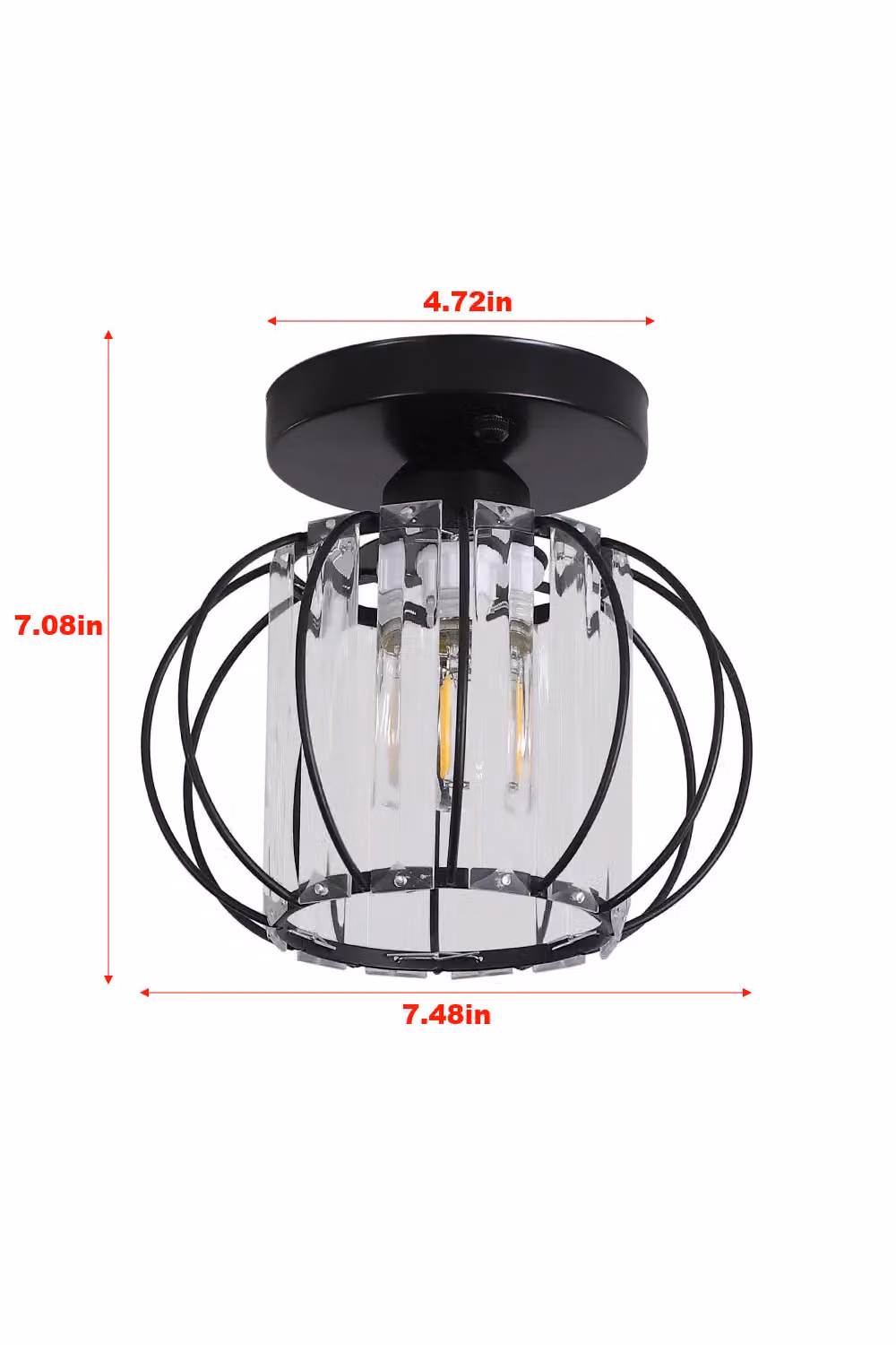 Living and Home Black Metal Lantern Shape Pendant Light with Transparent Crystal Glass – 2