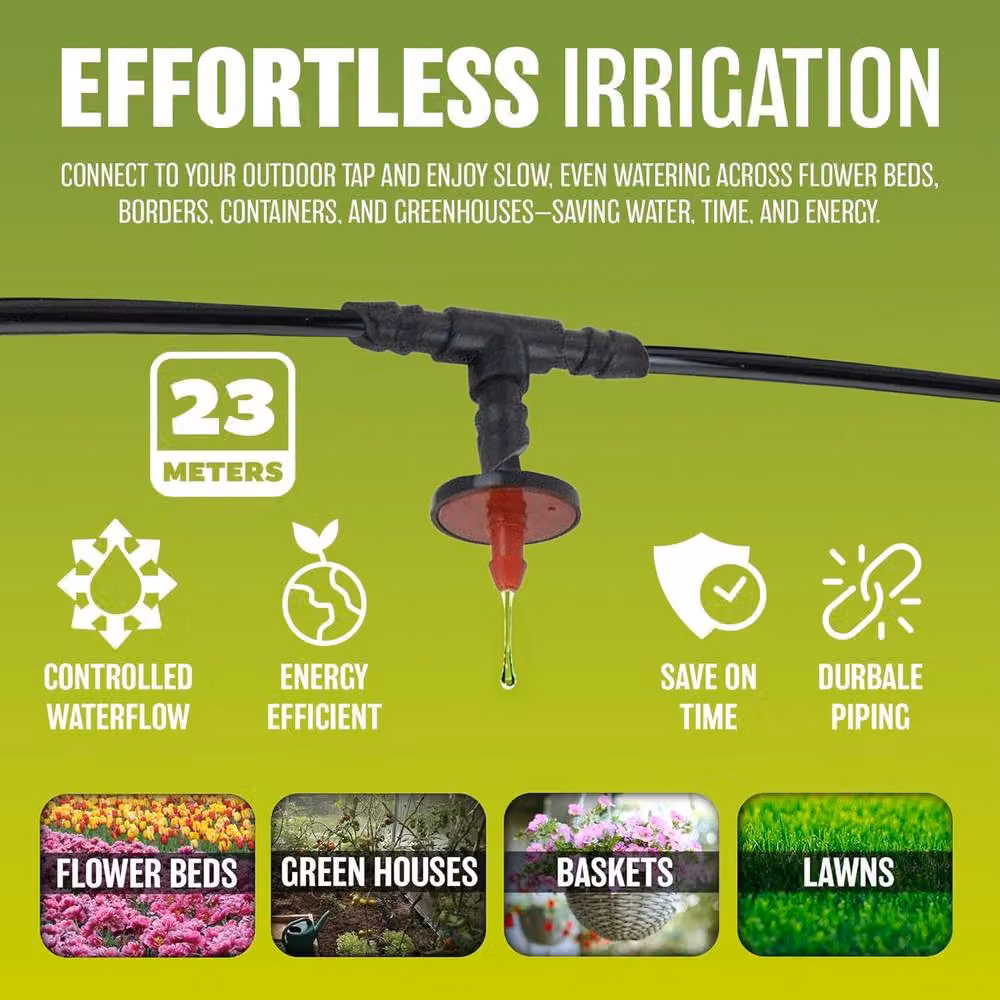 BARGAINS-GALORE 71-Piece Micro Irrigation System with 23m Tubing, Emitters, Connectors and Stakes in Black – 3