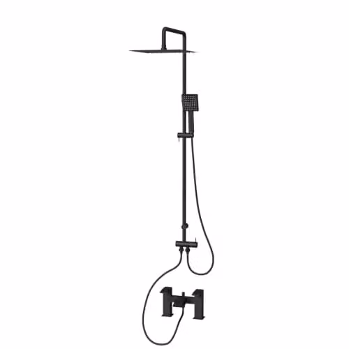 Nes Home Square Shower Riser Rail Kit with Mixer Tap and Handset in Matte Black – 3