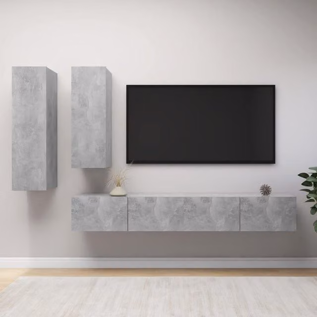 Berkfield Home 4 Piece Modern TV Cabinet Set in Concrete Grey Matt MDF – 1