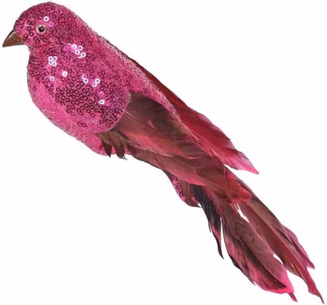 KDMD Hot Pink Sequin and Feather Hanging Bird Figure, 30 cm