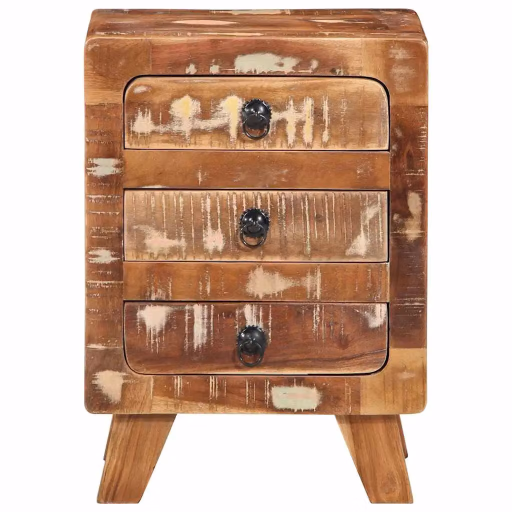 Berkfield Home Rustic Reclaimed Solid Wood Bedside Cabinet in Brown and Multicolour, W/D/H: 37 x 32 x 50 cm – 2