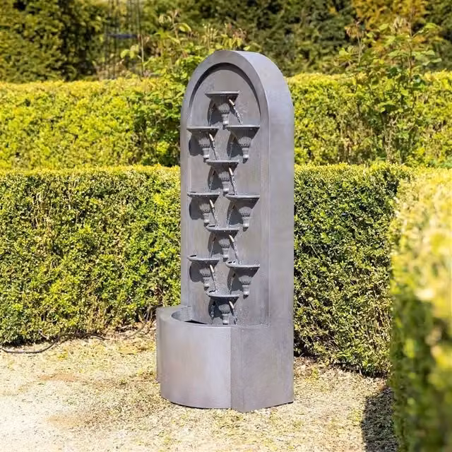 Primrose Obidos Tiered Cascading Zinc Water Feature in Grey, Height: 109 cm