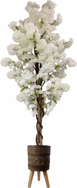 Pegdev 150cm Artificial White Cherry Blossom Tree with Elephant Planter