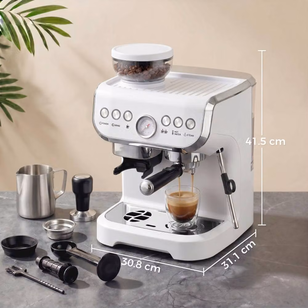 Rolipo White Bean to Cup Coffee Machine with 15-Bar Pump and Cup Warmer in White – 2