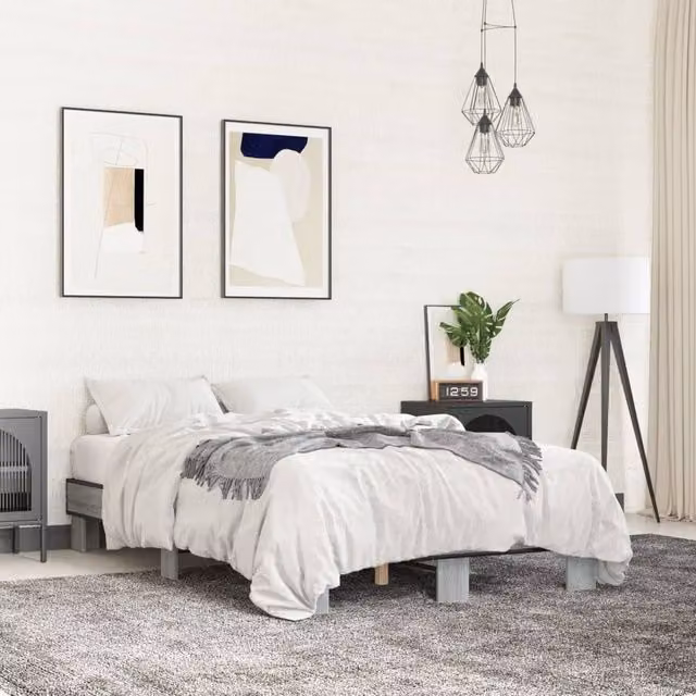 Berkfield Home Modern Bed Frame in Grey Sonoma, W: 140 cm, L: 200 cm