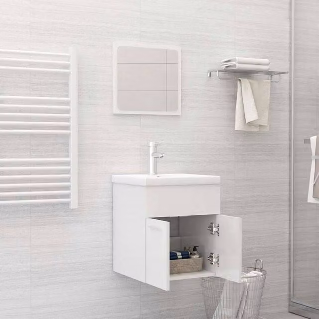 Berkfield Home Modern 2 Piece High Gloss White Bathroom Furniture Set with Vanity Unit and Mirror Cabinet