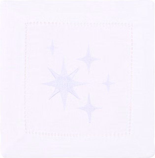 Mafra Cotton Table Linen with Embroidered Stars in White, Gold and Silver, W/D: 50 x 50 cm