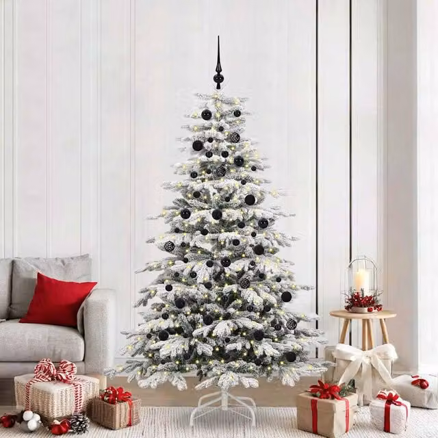Berkfield Home Artificial Hinged Christmas Tree in White, Height: 210 cm