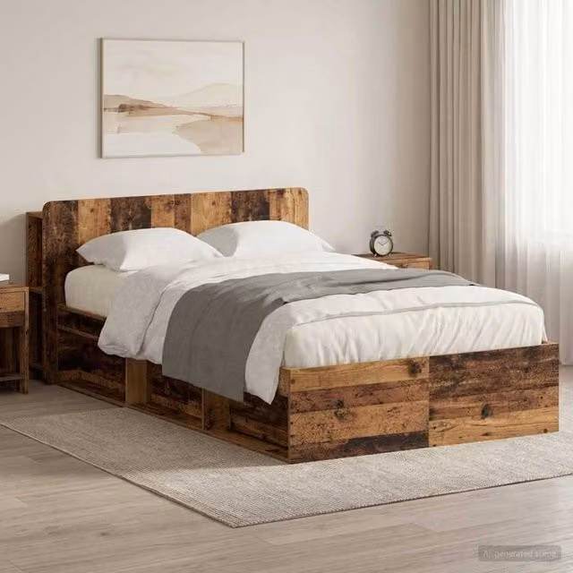 Berkfield Home Modern Bed Frame with Storage Drawers in Brown, Engineered Wood, W/D/H: 120 x 190 x 80 cm