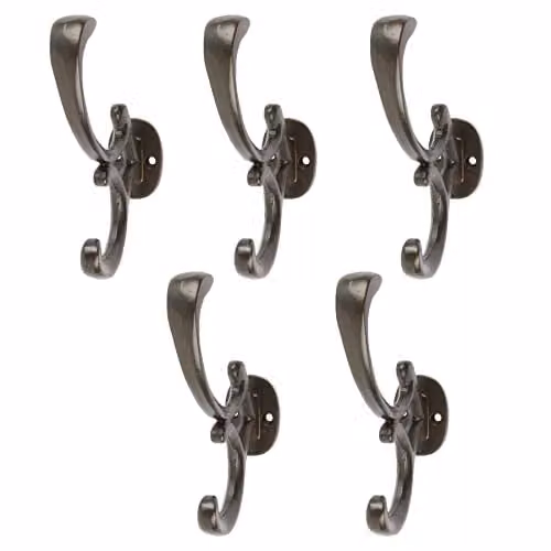 Hammer and Tongs Ornamental Hat and Coat Hook, Black, Pack of 5, H: 130 mm – 2