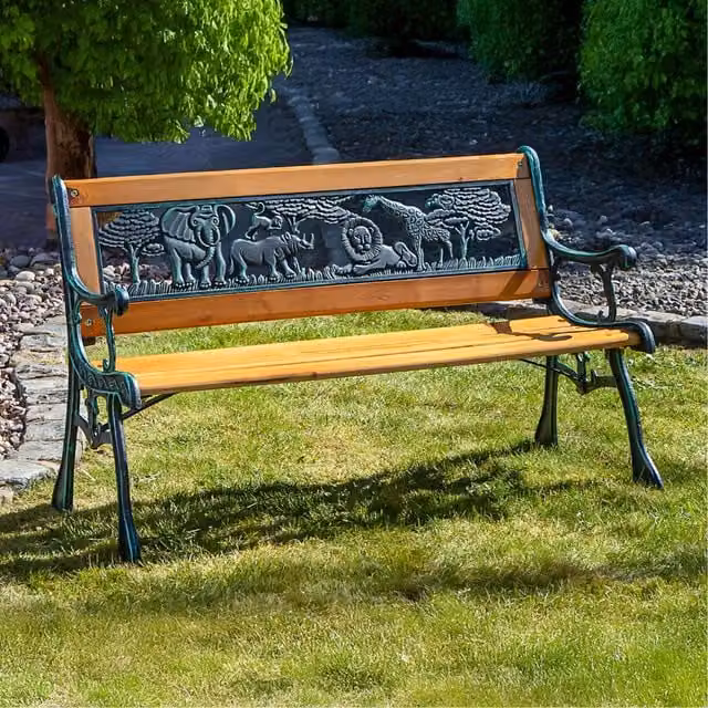 Marco Paul Animal Print Wooden Childrens Garden Bench Seat in Multicolour – 1