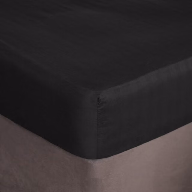 Brentfords Black Satin Stripe Microfibre Fitted Bed Sheet, W/D/H: 140 x 200 cm