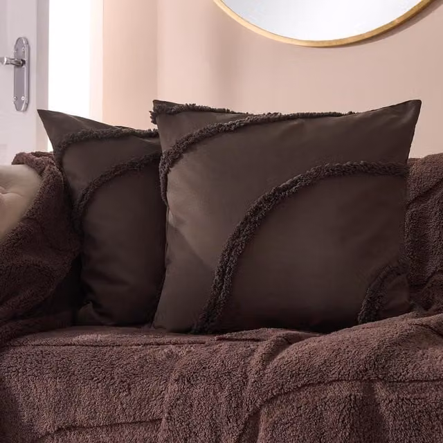 OHS Tufted Contour Square Cushion Covers in Brown, Pack of 4