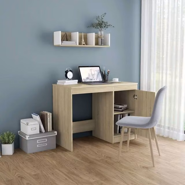 Berkfield Home Modern Writing Desk in Sonoma Oak, Light Brown, W/D/H: 100 x 50 x 76 cm – 1