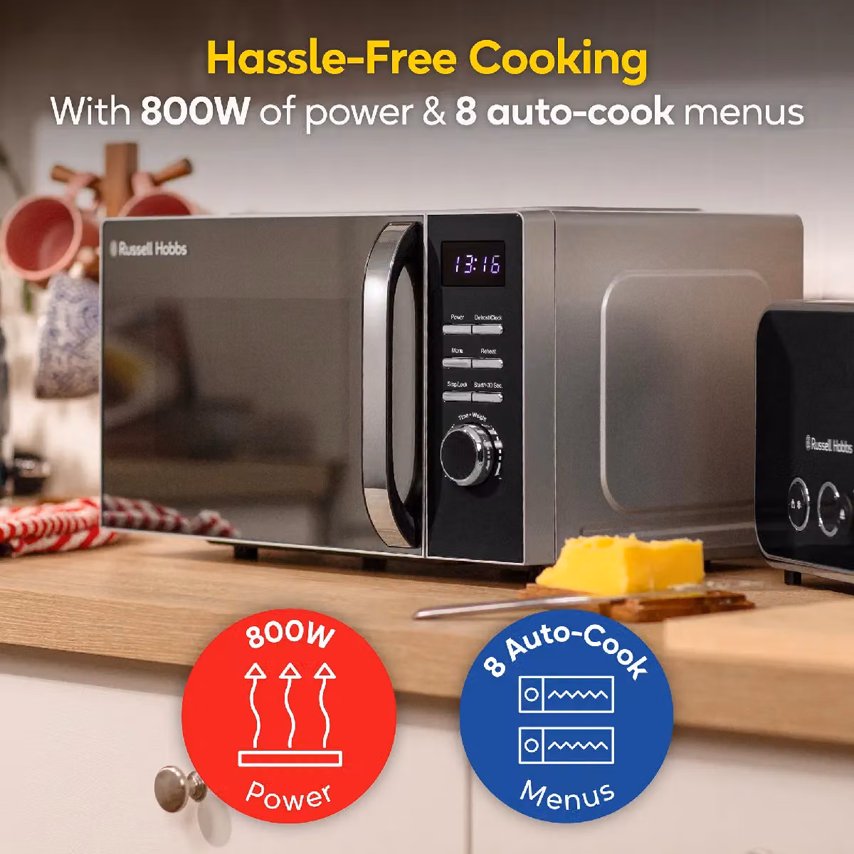 Russell Hobbs RHMD832 Digital Solo Microwave, 20L, 800W, Black – 4