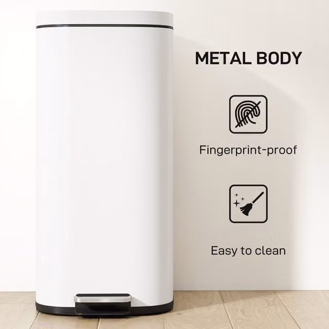 HOMCOM 30L Kitchen Bin with Soft-Close and Stay-Open Flip Lid in Beige and White